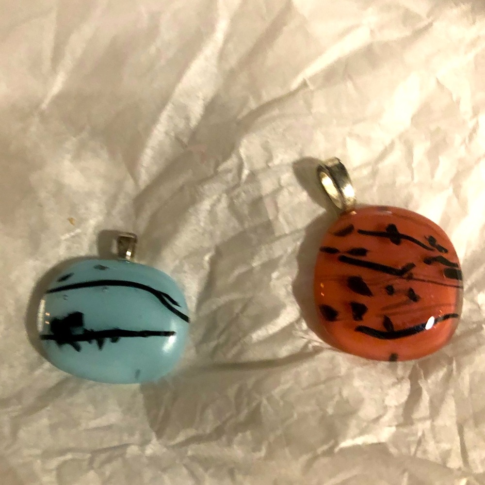 2 Vintage Glass Charms for Jewelry Making or Crafting